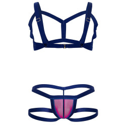 CandyMan Ensemble Thong et harnais Aghai Bleu-Rose
